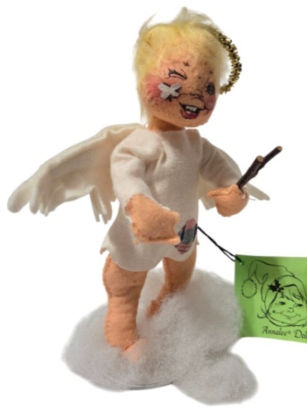 Vintage Annalee Doll 1981 Angel Boy on Cloud 7” Felt Mischievous Winking Wings